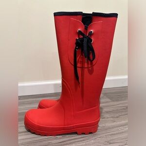 *Red Rain Boots with black trim and tie by J Crew. Women’s Size 8, cute. Cute!